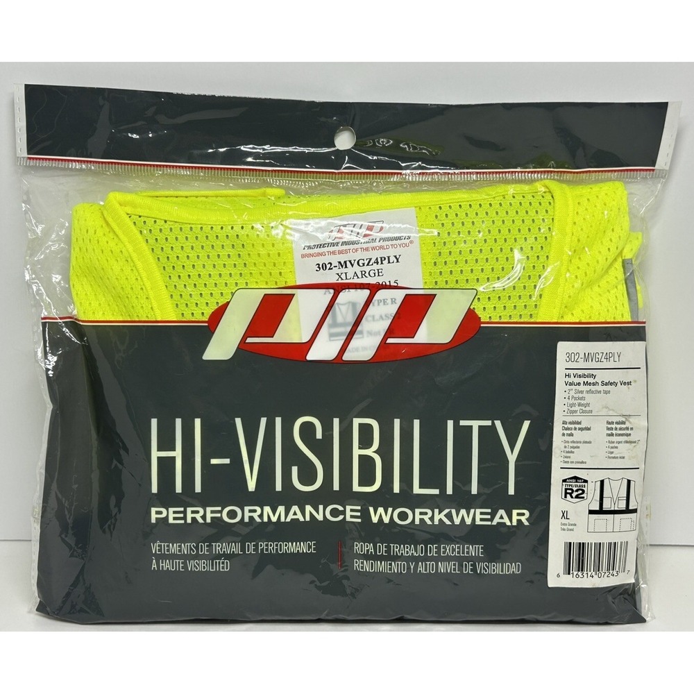 PIP‎ High Visibility Performance Workwear 302-MVZPLY Mesh Surveyors Vest Size XL